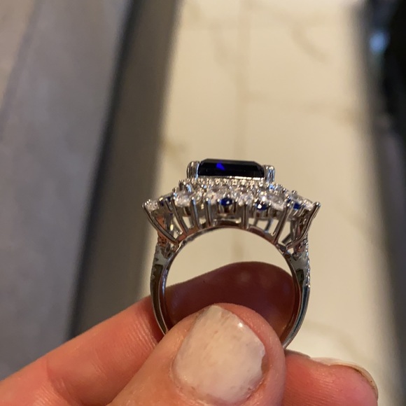Simulated sapphire diamond sterling silver ring - Picture 5 of 7